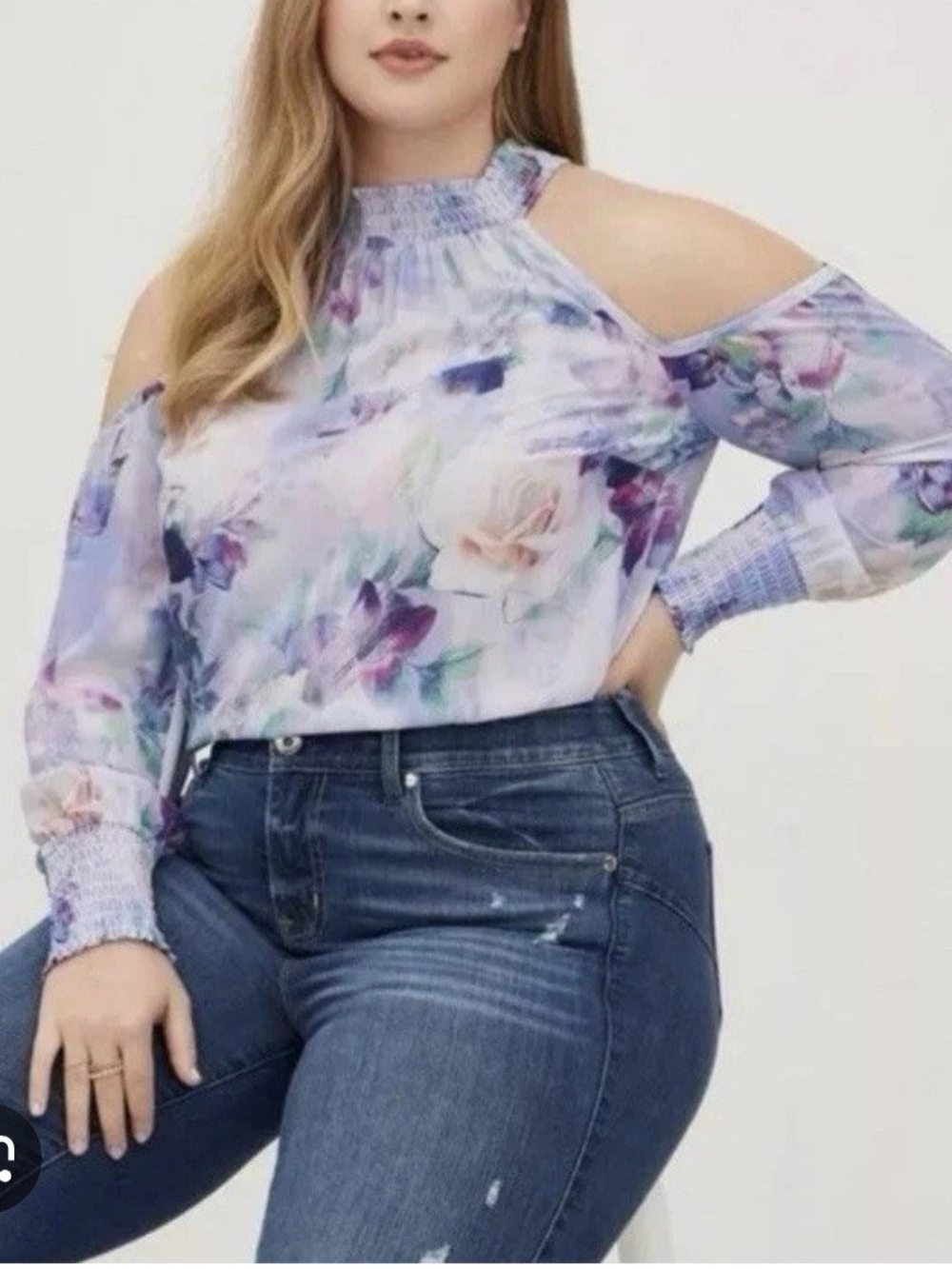 Torrid NWT Sz 2  Lavender Floral Cold-Shoulder Blouse